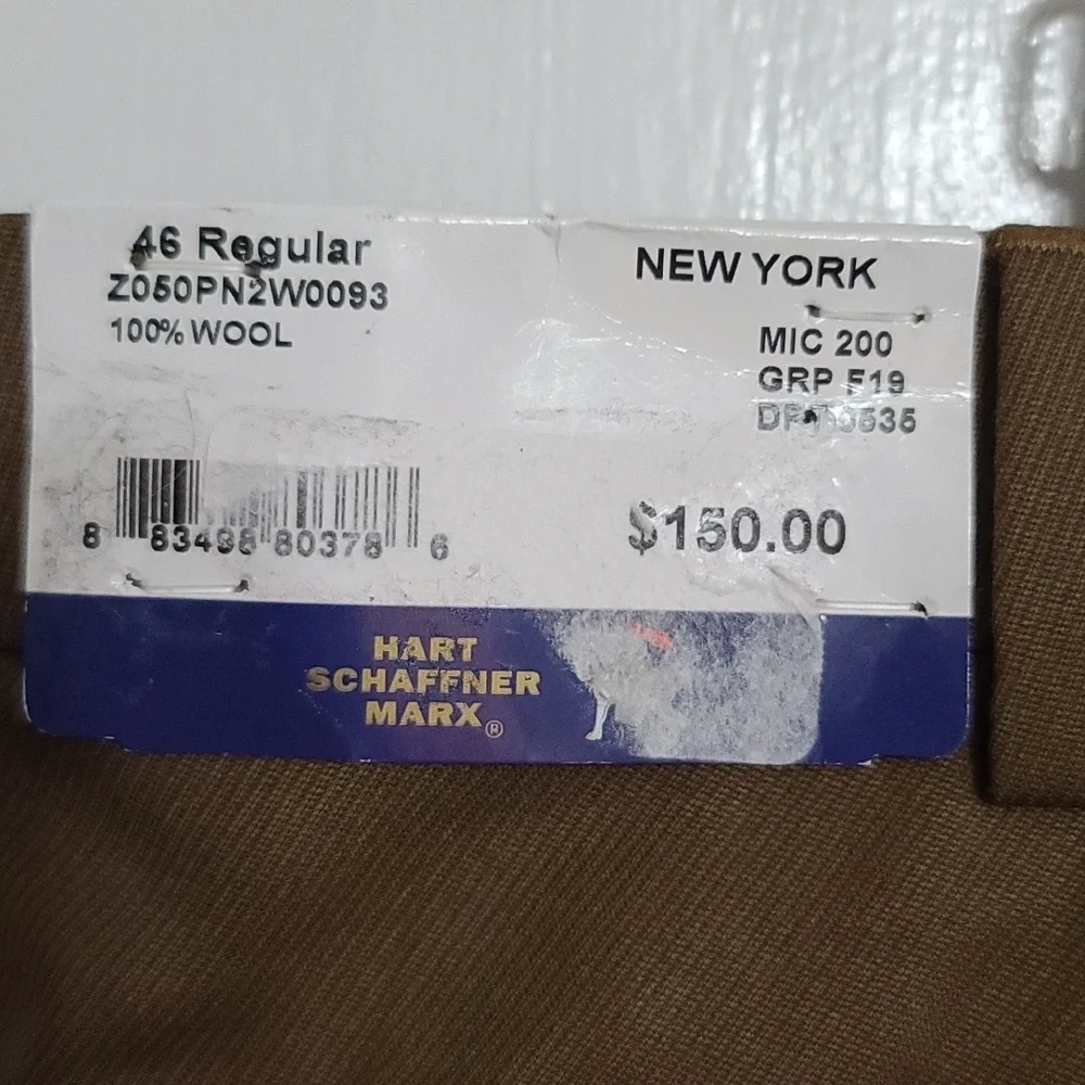 NWT Hart Schaffner Marx Mens 100% Wool Pants Chocolate Brown UNHEMMED 46 R‎